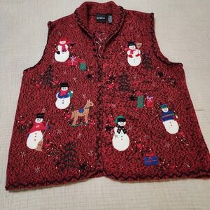 Vintage Erika‎ Snowman Christmas Holiday Sweater Vest Women's Large